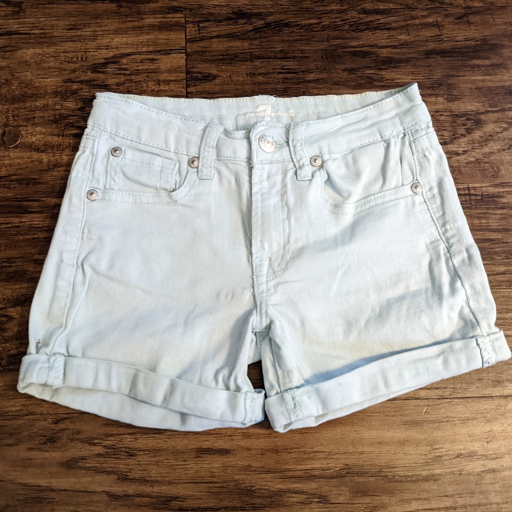 7 for all mankind Girls Size 10 Light Blue denim shorts cuffed